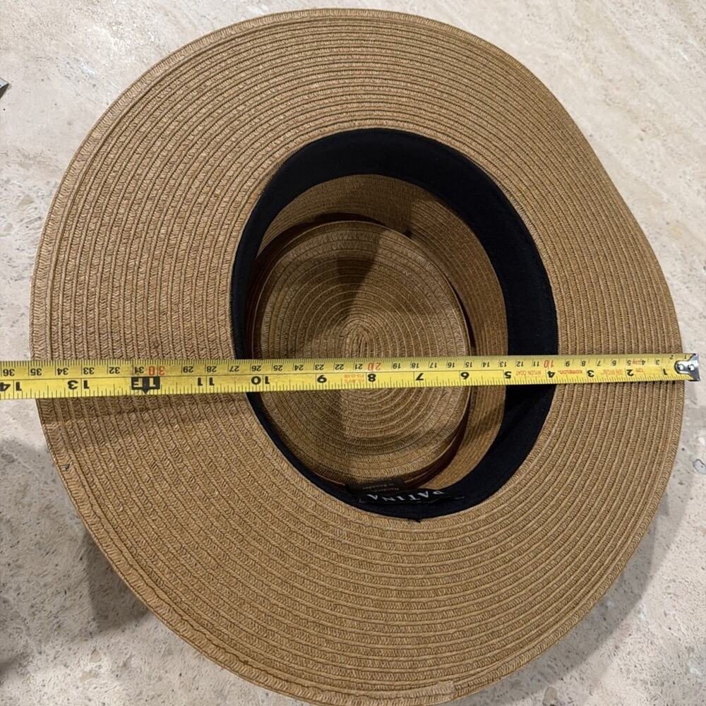 Patina Handcrafted Straw Sun Hat Pork Pie Gambler Wide Brim UPF 50+ Tan Large - Picture 8 of 10